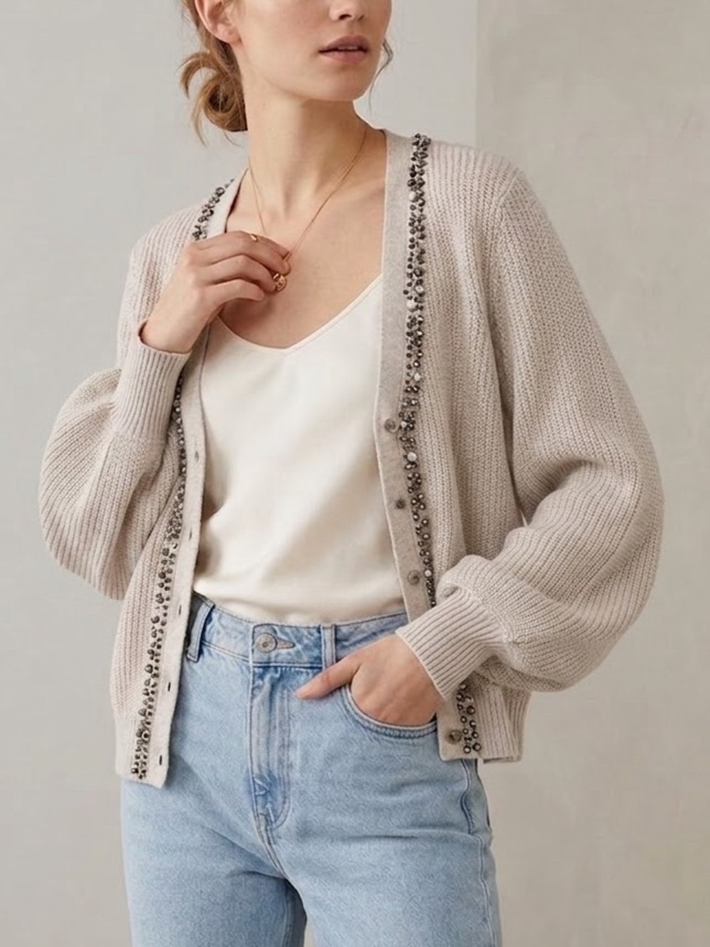 Chico's Knit Studded Women's XL Cardigan Embellished Sweater Size 3 V-Neck
